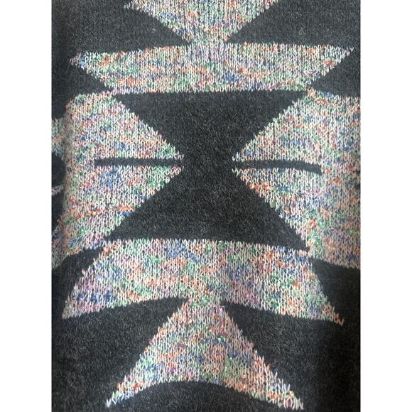Southwestern Knitted Dark Gray with Pastel Aztec Tribal Design and Fringe Pancho - Picture 5 of 6